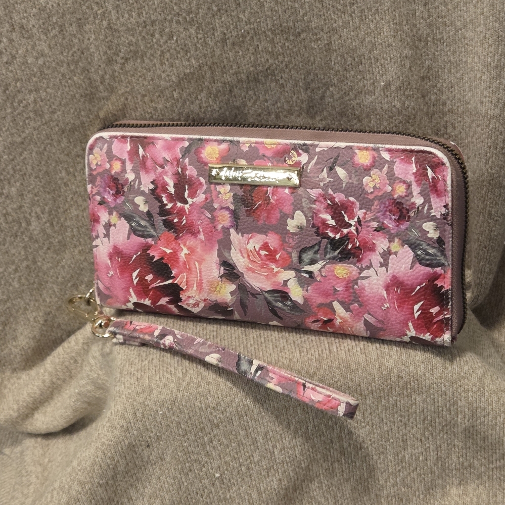 Betsey Johnson Floral Pink Continental Zip Wallet Wristlet
